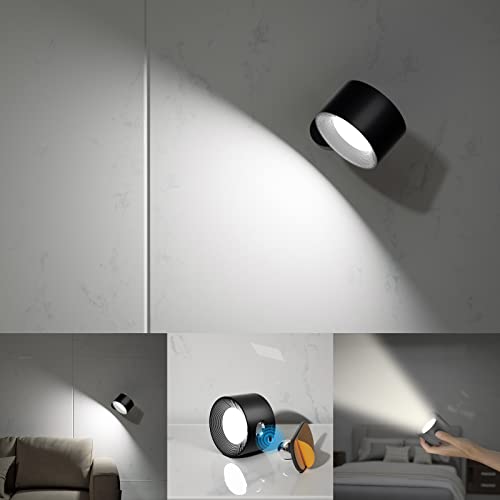 Koopala LED Wall Mounted Reading Lights, Wall Sconces with 3 Color Temperatures & 3 Brightness Levels Rechargeable Battery Magnetic Ball 360Rotation Touch Control, Lamps for Kids Study Bedside Closet