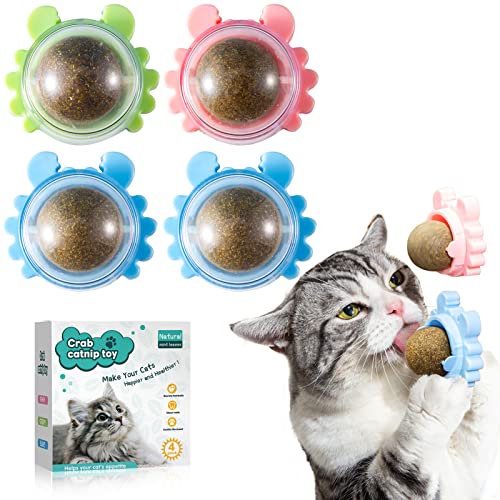 Catnip Ball Toy Catnip Balls for Cats Wall 4 Pack Cat Nips Organic Ball Edible Kitten Toys Interactive Cat Lick Chew Toy Indoor Cat Toy Cat Wall Treats for Cat Teeth Cleaning Relieve Cat Anxiety