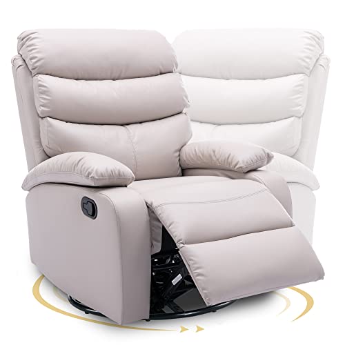 hzlagm Swivel Rocker Recliner Chairs, Manual Rocking Recliner Chair with Microfiber Technology Fabric, Overstuffed Single Sofa, Recliner Chair for Living Room and for Any Small Spaces- Beige