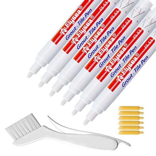 zhuofangda Grout Pen 6 Packs Tile Grout Paint Pens Tile Marker Repair Pens with 6 Replacement Nibs and 1 Cleaning Brush for Bathroom, Kitchen, Parlor, Wall and Floor Color Restore (6-White)