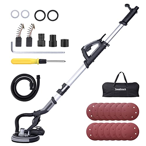 Drywall Sander, Towallmark 750W Electric Drywall Sander 7 Variable Speed 900-1800 RPM Sander with LED Light, 14 Pcs Sanding discs, Extendable Handle, Dust Hose, Storage Bag