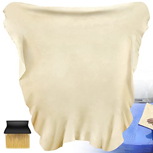 Chamois Cloth for Car, Car Wash Drying Towels Extra Large 37.8'' X 26''(6.8 Sq Ft), Super Absorbent Lint Free Rags, Nature Chamois Cloth for Window, Floors, Cabinet, Table, Drying Dogs and More