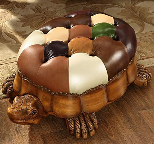 CYYTLFSD Wood Ottoman Footstool,Sofa StoolLeather Upholstered Vintage Turtle Footrest Stool with Wheels (Color : Multi-Colored)