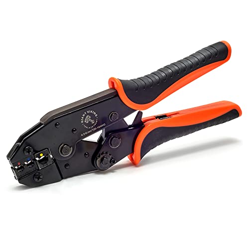 Ratcheting Wire Crimper Tool For Insulated Terminals 20-10 AWG - Ergonomic Crimping Pliers - 3 Crimping Cavities & Adjustable Compression Wheel - Wire Crimping tool Made From Industrial Grade Steel