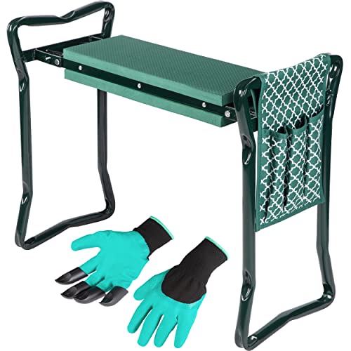 Abco Tech Garden Stool & Kneeler - Kneeler and Stool for Gardening, Foldable Garden Seat for Storage, Gardening Yard Tools, Great for Gardening Gifts for Gardeners, Bench Comes w/ Tool Pouch & Gloves