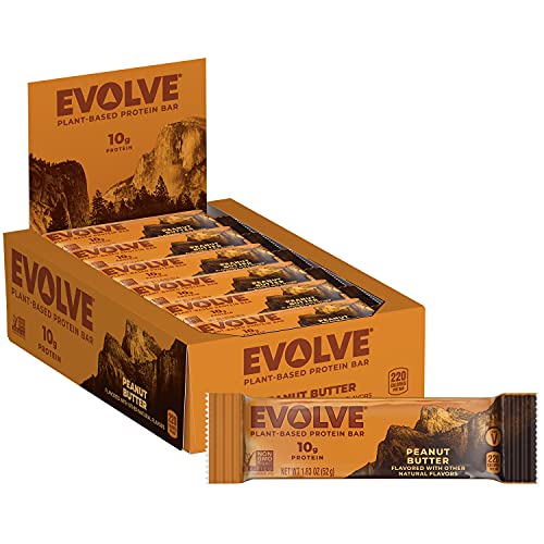 Evolve Plant Based Protein Bar, Peanut Butter, Dairy Free, No Artificial Flavors, Non-GMO, Packaging May Vary, 10 g,12 Count (Pack of 1)