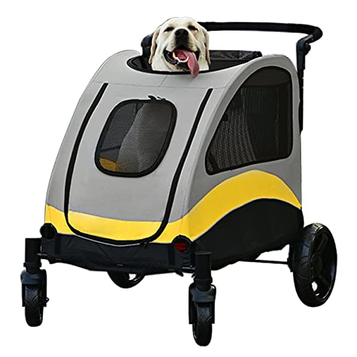 KZLAA Large Dog Stroller Pet Stroller with Adjustable Handle Within 133lbs Medium Large Multiple Dogs Cats Puppy Cart Carrier with 4 Wheels Rear Brakes,Portable Travel Folding Carriage Wagon