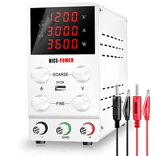 NICE-POWER DC Power Variable Supply 120V 3A 4Digital Display Adjustable Regulated Switching DC Lab Bench Power Supply