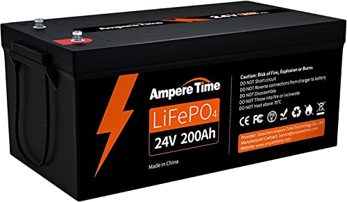 Ampere Time 24V 200Ah LiFePO4 Battery, 5.12kWh Lithium Battery Built-in 200A BMS, 4000-15000 Deep Cycles Battery, Perfect for Solar System, RV, Backup Power, Off-Grid and Marine Applications