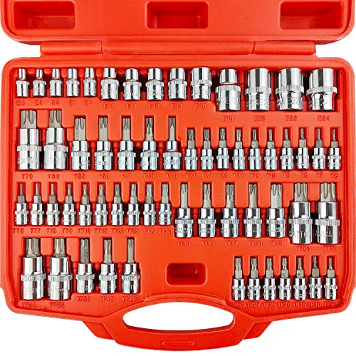 WETT 60pcs Master Torx Bit Socket and External Torx Socket Set,S2 and CR-V Steel,E4-E24,T6-T70,TT6-TT70,TP8-TP60