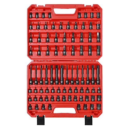 CASOMAN 84 Pieces 3/8" Dr. Master Hex Bit Impact Socket Set, CR-MO, SAE/Metric, Impact Grade, 3/8" Drive Allen Bit Socket Set