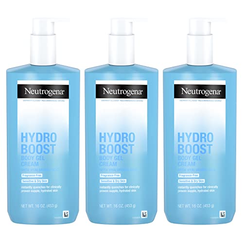 Neutrogena Hydro Boost Fragrance-Free Body Gel Cream with Hyaluronic Acid, Non-Greasy, Fast Absorbing Moisturizer & Hydrating Full Body Cream for Sensitive Skin, Paraben-Free, 16 oz