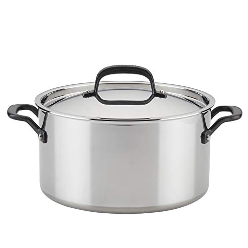 KitchenAid 5-Ply Clad Polished Stainless Steel Stock Pot/Stockpot with Lid, 8 Quart