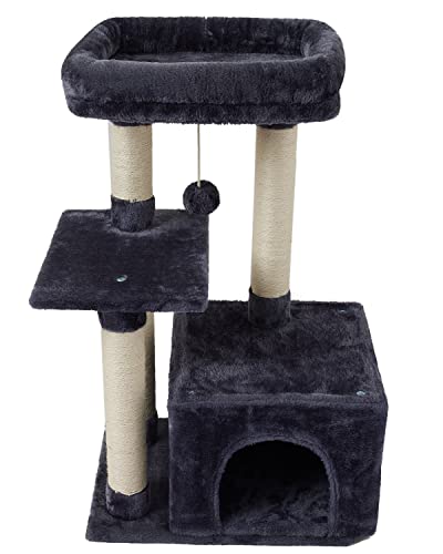 FISH&NAP US11YH Cute Cat Tree Kitten Cat Tower for Indoor Cat Condo Sisal Scratching Posts with Jump Platform Cat Furniture Activity Center Play House Smoky Grey