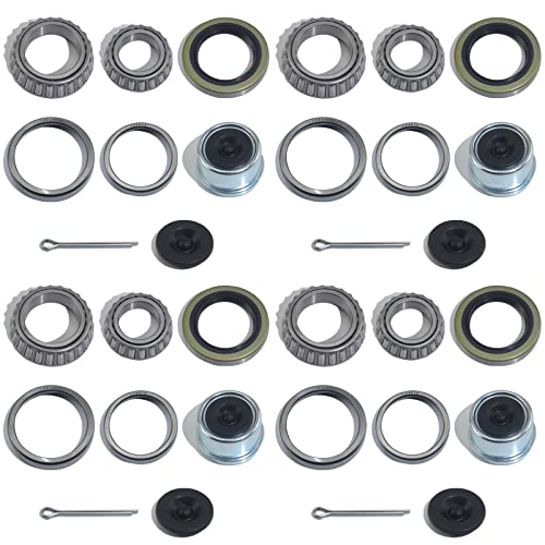 iBroPrat 4 Sets 3500 LB Boat Trailer Axle Bearing Kits, L68149 L44649 Bearing Kits, 171255TB/10-19 Grease Seals, 1.98" Dust Covers and Rubber Plugs, Cotter Pins for #84 Spindle