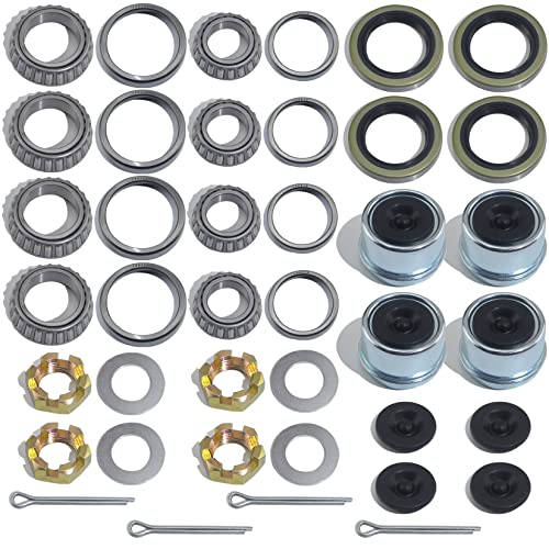 GREPSPUD 4Sets L68149 L44649 Trailer Axle Hub Bearings Kit with 171255TB Grease Seals, 1.98'' Trailer Dust Caps, Cotter Pins, Axle Nuts & Washers for 3500 lbs 1-3/8'' to 1-1/16'' #84 Spindle