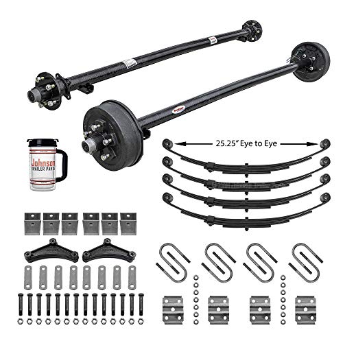 Rockwell American Tandem 3,500 lb Trailer Axle Running Gear Set w/Hanger Kit (95" Hubface, 80" Spring Center) Electric Brakes on 1 Axle