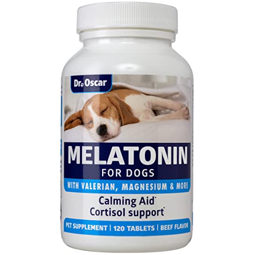 Dog Sleep Aid with Melatonin for Dogs + 5 Calming Nutrients, Better vs Dog Melatonin Only. Right Amount of Melatonin, Unlike Competitive Calming Aids with Melatonin. 120 Treats for Small & Large Dogs