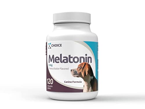 K9 Choice 3 mg Melatonin - Adrenal Support and Sleep Support for Dogs - 120 Peanut Butter Flavored Melatonin Tablets Dogs Love!