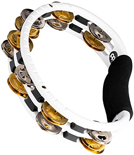 Meinl Percussion Traditional Tambourine, Handheld Half-Moon Shape with Synthetic Frame  NOT Made in China  Double Row Dual Alloy Jingles, 2-Year Warranty (TMT1M-WH)