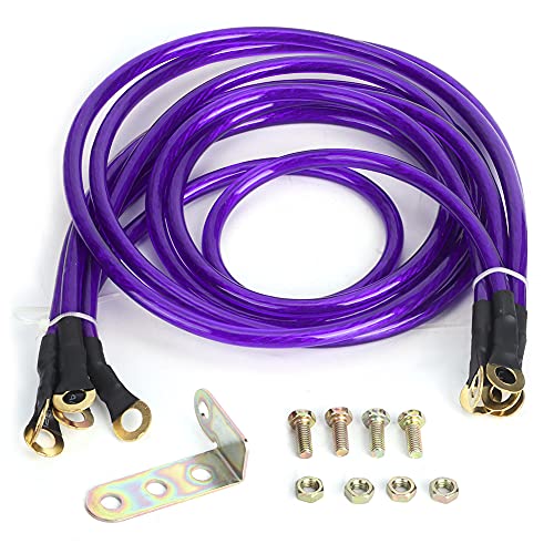 Aramox Ground Wire Universal 5-Point Car Grounding Wire Strengthened Ground Cable System Kit Ground Wire Automotive Car Modification(Purple)