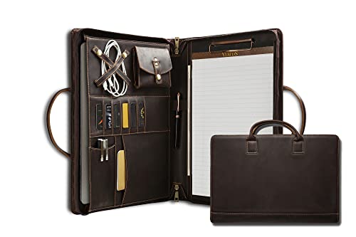 GZRHKJ Genuine Leather Portfolio for Men & Women, 8.5  14-inch Legal Pad Padfolio Clipboard Folder with Handle, Personalized Portfolio Organizer for 15-inch Laptop, Dark Brown (Standard, Dark Brown)