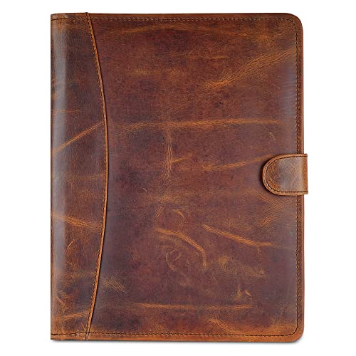 CestAntiQ, Leather Padfolio Legal Pad Portfolio Organizer | Handmade Executive Notebook Binder | Heavy Duty Full Grain Cow Hide Resume Interview Folio for Men Women, Rustic Note Book Folder Brown