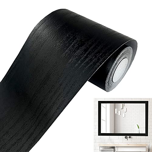 MULLSAN 10Meters Black Wood Wallpaper Border Peel & Stick Wall Covering Kitchen Bathroom Bedroom Tiles Decor Sticker