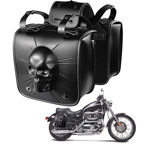 YHTIMIOX Motorcycle 3D Skull SaddleBags 1pair Throw Over Side Saddle Bags With 4 pcs Straps Compatible with Harley Dyna Scooter Softail Sportster Road King