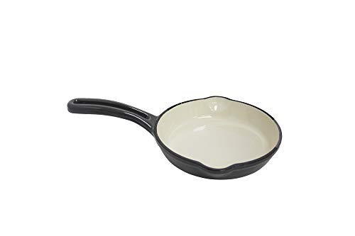 Mirro MIR-19056 6" Mini Cast Iron White Enamel Coated Interior Skillet, Grey, Ready to Use