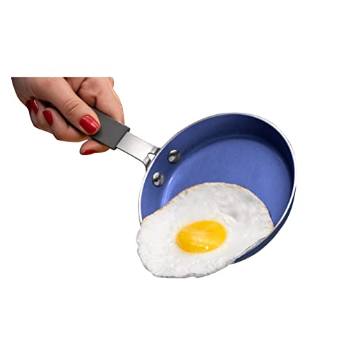 Granitestone Blue Mini Nonstick Egg & Omelet Pan  5.5 Single Serve Frying Pan / Skillet, Diamond Infused, Multipurpose Pan Designed for Eggs, Omelets, Pancakes, Rubber Handle, Dishwasher Safe