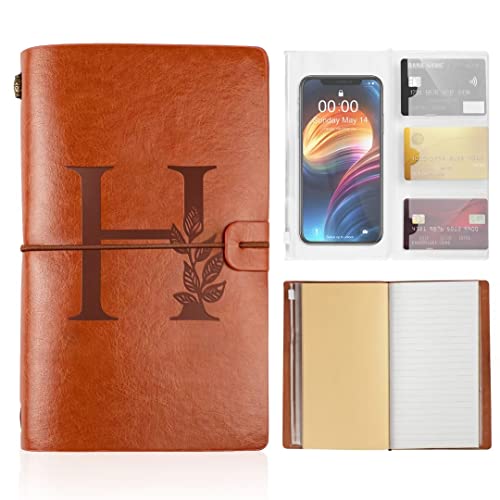 AUNOOL Leather Writing Journal Notebook, Monogrammed Gifts for Men Women, Vintage Notebook Refillable Diary Sketchbook Gifts with Lined Paper Travel Journals to Write in for Girls Boys 4.7 x 7.9 inches, 68 Sheets/136 Pages H