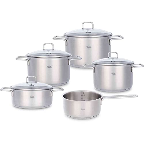 Fissler Hamburg / Cookware-Set, 9-Pcs., pot set, pots with glass lids, induction (3 cooking pots, 1 casserole , 1 saucepan-no lid)