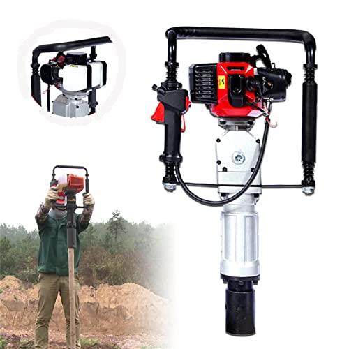 1900W Gas Powered T Post Driver, 2 Stroke 52cc Gasoline Petrol Fence Post Pile Driver, Portable Pole Hammer for Fence Pole with 2 Post Driving Head 2.17in,2.76in for T-Posts, Y-Posts, Ground Rods