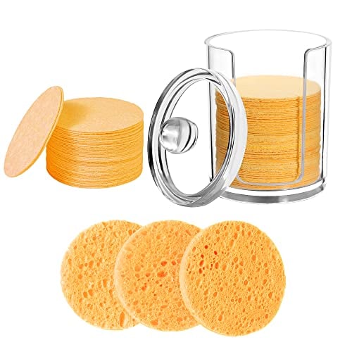 50-Count Compressed Natural Facial Sponges for Face Cleansing, Reusable Cosmetic Sponge, Used for Exfoliating and Makeup Removal With Clear Plastic Storage Jar (Skin Color, 50pcs