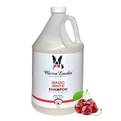 Warren London - Magic Bright Dog Shampoo, Whitening Shampoo for White Dogs & Lighter Dog Coats, Grooming Supplies are Puppy and Cat Safe, Cherry Blossom Scent, 128 Ounce, Made in USA
