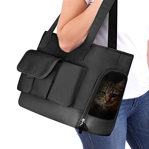 Cat Carrier, Dog Carrier, Pet Carrier, Foldable Waterproof Premium PU Leather Oxford Cloth Dog Purse, Portable Bag Carrier for Small to Medium Cat and Small Dog, Airline Approved Soft-Sided Carrier