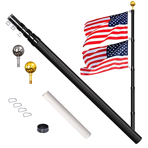 Flag Pole for Outside House, 30ft Telescopic Flag Pole Kit, Heavy Duty Aluminum Telescoping Flag Poles with 3x5 American Flag, Outdoor Old Glory Flagpole Kits for Yard, Residential or Commercial