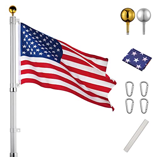 Yeshom 30 ft Telescopic Flag Pole Kit Fly 2 Flags 16 Gauge Aluminum Flagpole 3'x5' US Flag & Ball for Yard Outdoor Garden