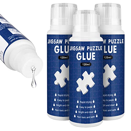 Jigsaw Puzzle Glue with Sponge Head 120ML Suitable for 1000/1500/3000 Pieces of Puzzle for Paper, 3 Bottles