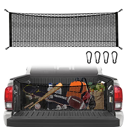 Cargo Net for Pickup Truck Bed - Truck Bed Net for Trunk Organizers and Storage Additional with 4 Metal Carabiner Buckles - Cargo Net for Truck Bed Silverdo, Ford F150,GMC