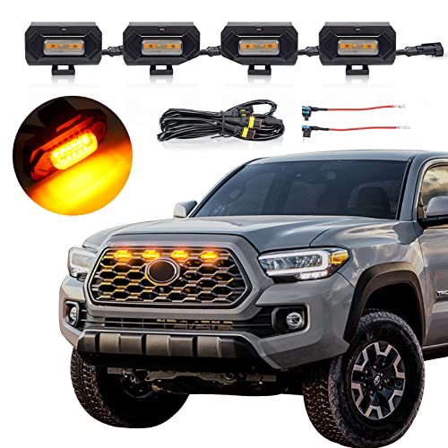 Amber Grill Lights Grill Light Smoked Amber Grille Lights Compatible with Toyota Tacoma 2020 2021 2022 OEM Grill of TRD Off Road & Sport with Fuse
