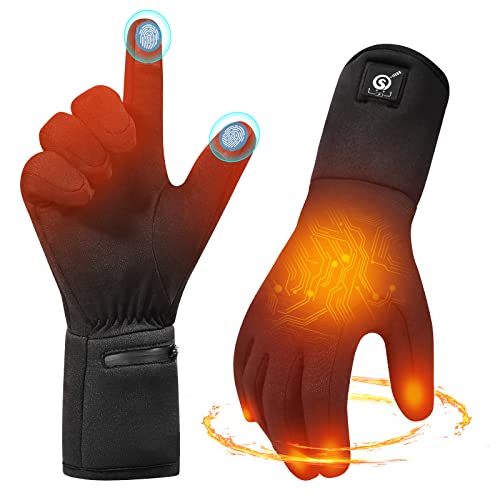 Heated Glove Liners Rechargeable Gloves - Electric Battery Heated Gloves for Men Women, Upgraded Touchscreen Thin Gloves for Winter Hiking Ski Riding Cycling, Black