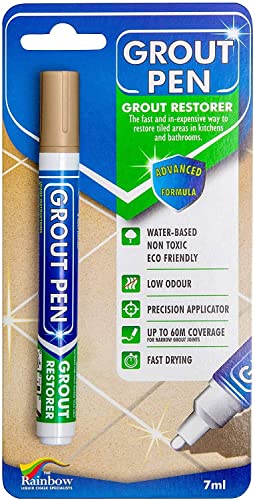 Grout Pen Beige Tile Paint Marker: Waterproof Grout Paint, Tile Grout Colorant and Sealer Pen - Beige, Narrow Tip 5mm (7mL)