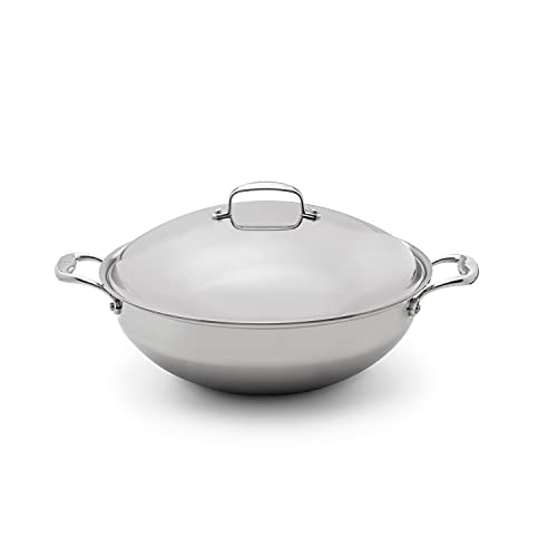 Heritage Steel 13.5 Inch Wok with Lid - Titanium Strengthened 316Ti Stainless Steel Pan with 5-Ply Construction - Induction-Ready and Fully Clad, Made in USA