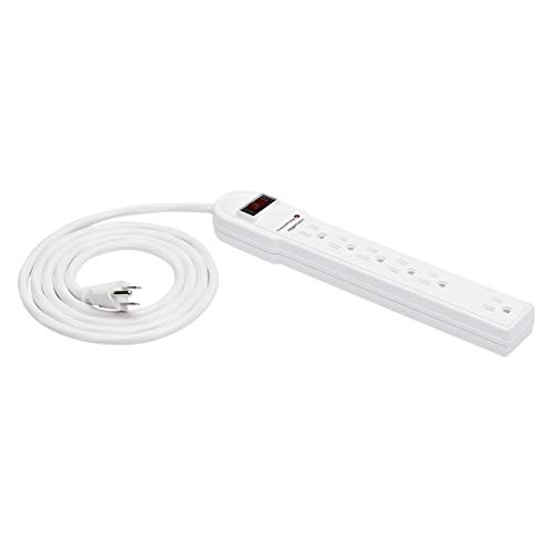 Amazon Basics 6-Outlet Surge Protector Power Strip, 6-Foot Long Cord, 790 Joule - White