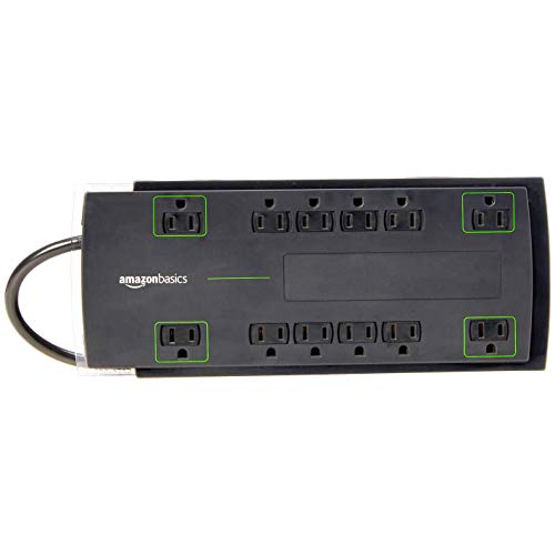 Amazon Basics 12-Outlet Power Strip Surge Protector - 4,320 Joule, 8-Foot Cord