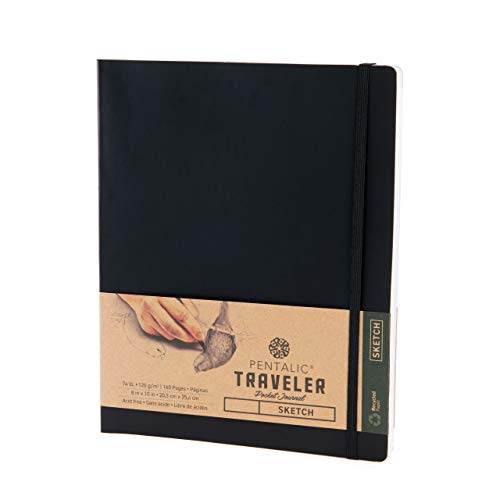 Pentalic 8" x 10" Pocket Sketchbook Traveler Journal, 160 Pages, Black