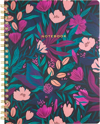 Eccolo Large Spiral Notebook Journal, Poly Notebook Cover, 256 Lined White Pages, Lay Flat Notebook, Double Spiral, Desk Size, Tropical Floral (8x10 inches)