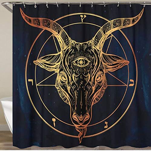 VAMIX Shower Curtain,Pentagram Demon Baphomet Satanic Goat Head Third Eye Binary,Polyester Fabric Waterproof Bath Curtains Hooks Included - 72 x 72 inches